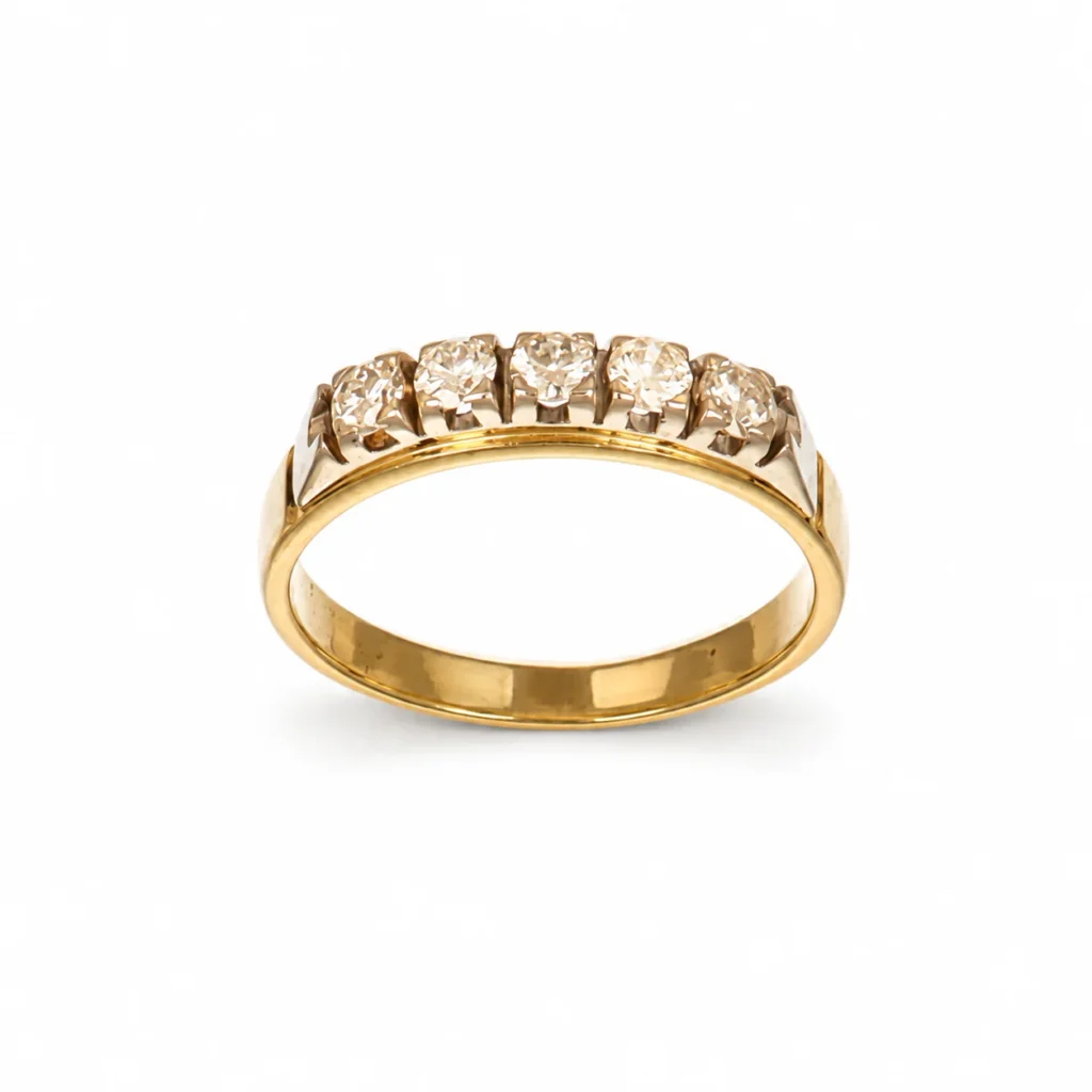 Anello due ori riviera con diamante, oro 18 kt