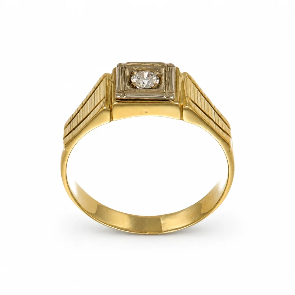 Anello due ori solitario con diamante, oro 18 kt