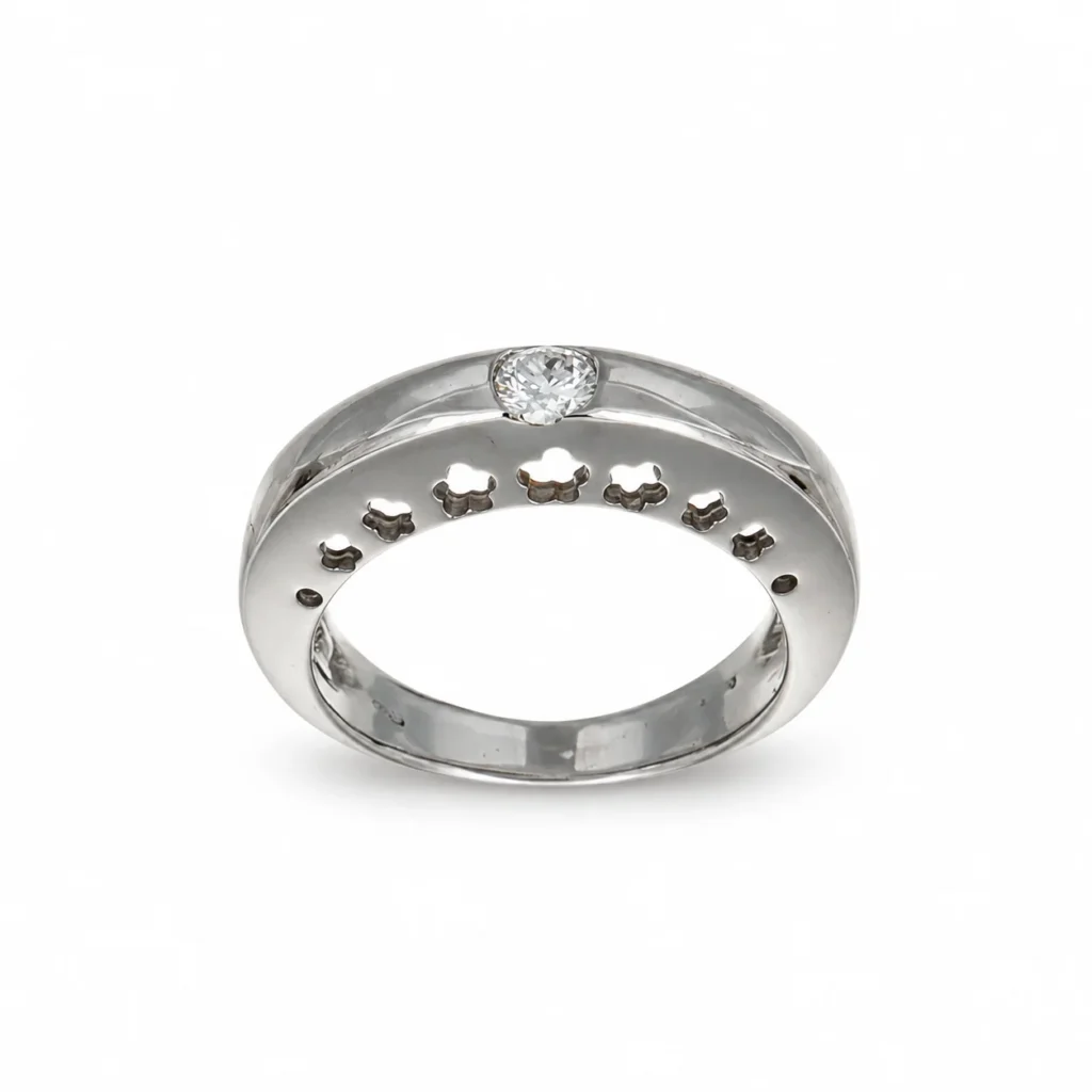 Anello oro bianco con diamante KT 0.10 G VS1, oro 18 kt