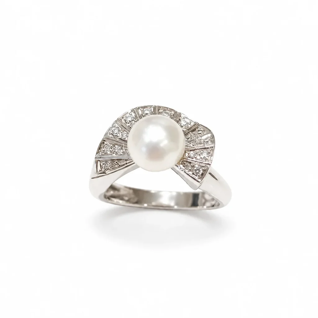 Anello oro bianco con perla e diamanti Nimei KT 0.01X11 + 0.02X11, oro 18 kt