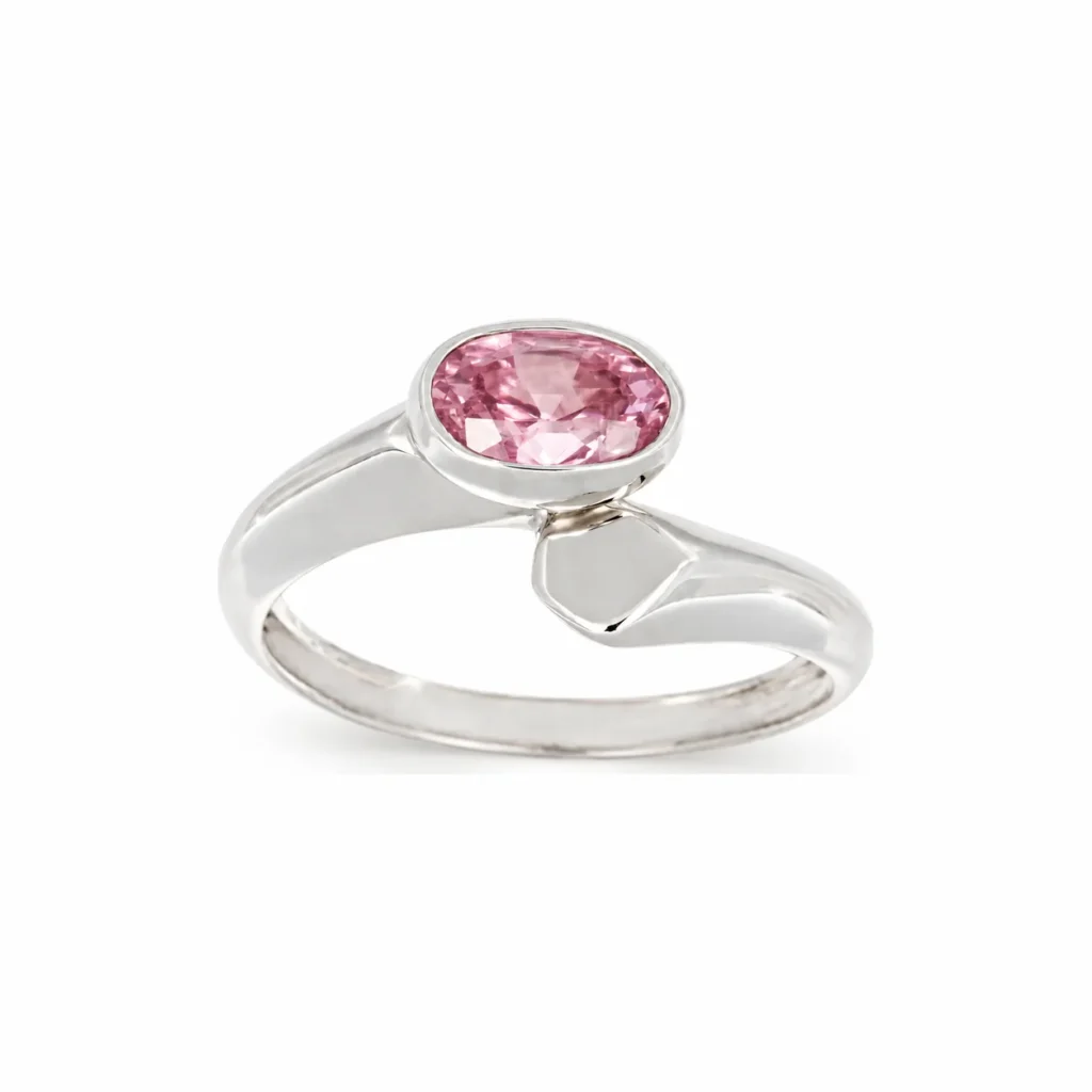 Anello oro b 750 con pietra rosa, oro 18 kt