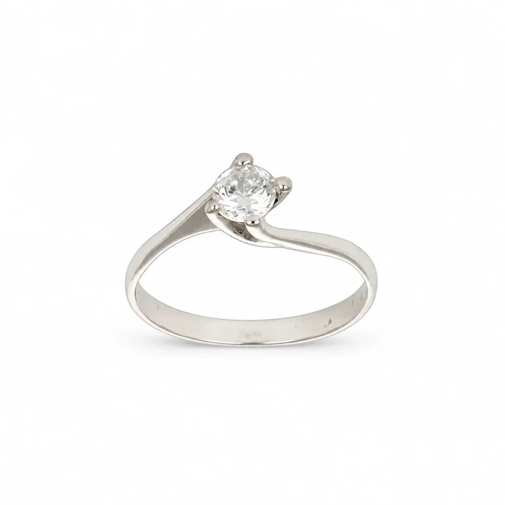 Anello oro bianco con zirc bianco, oro 18 kt