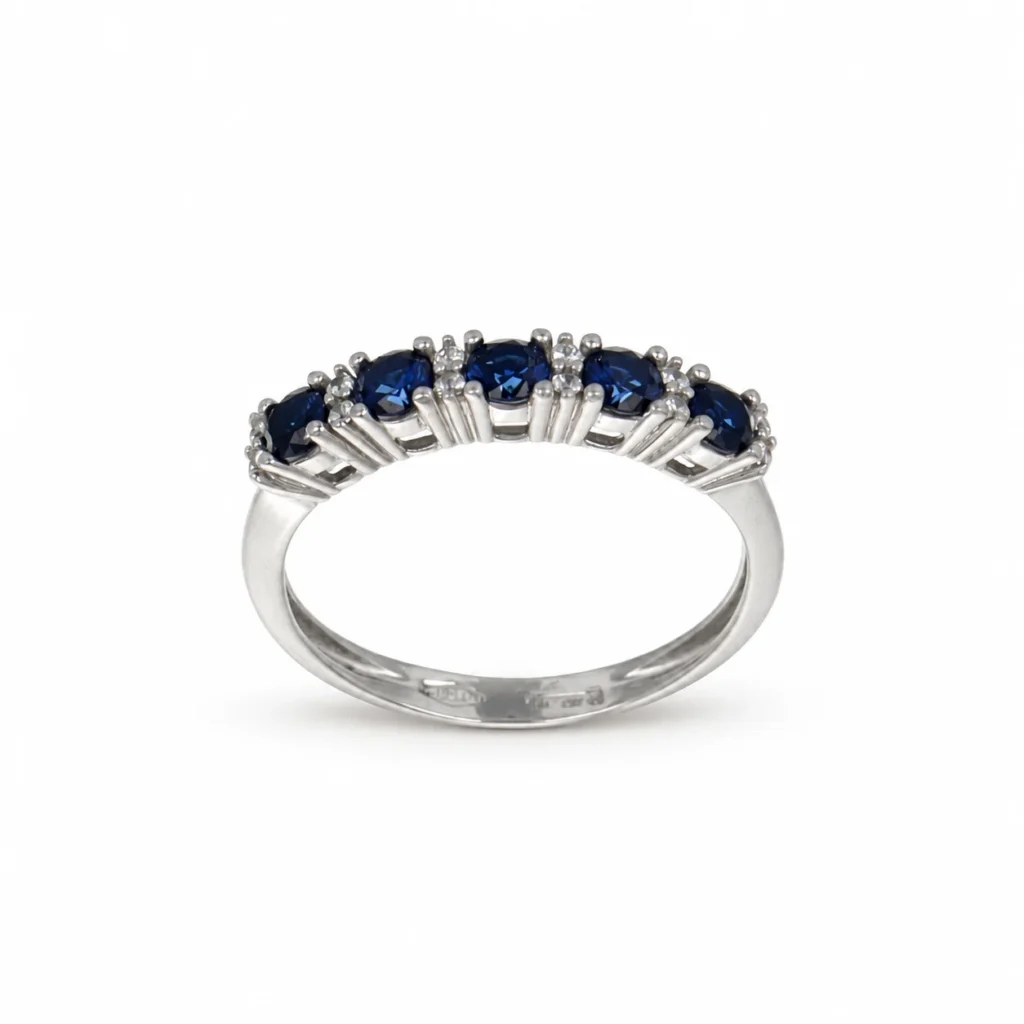Anello oro bianco con zirc b e blu, oro 18 kt