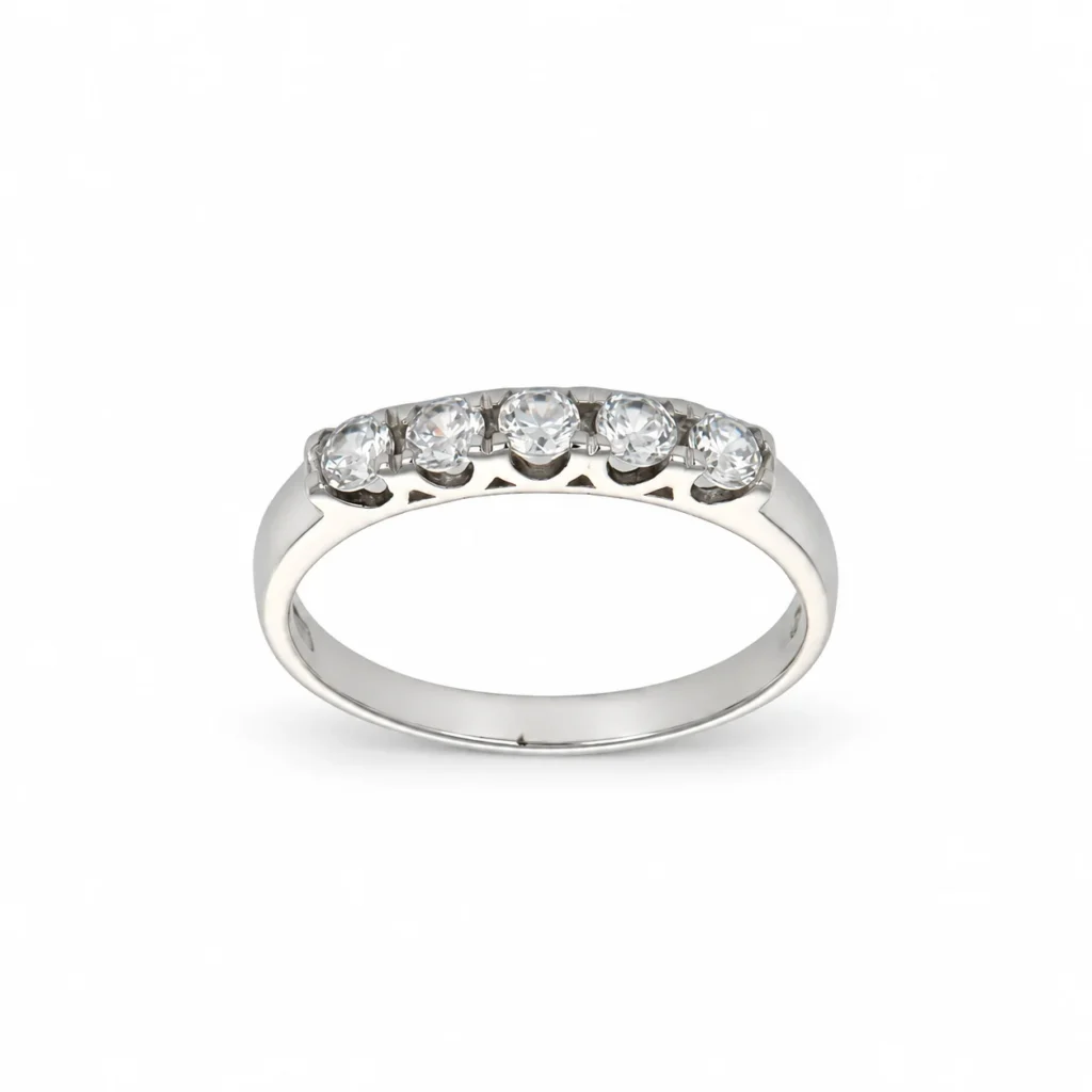 Anello oro bianco riviera con zirconi bianchi, oro 18 kt