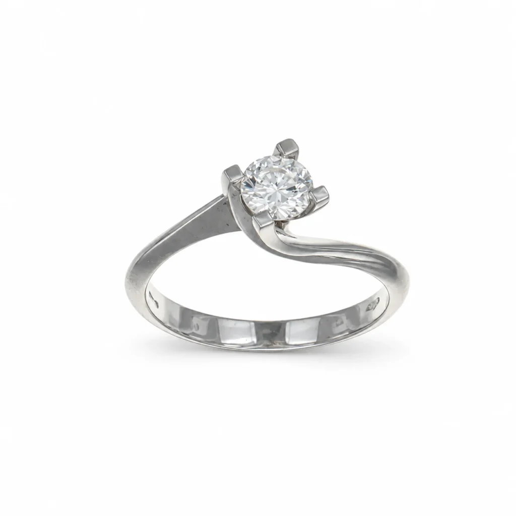 Anello oro bianco solitario con diamante, oro 18 kt