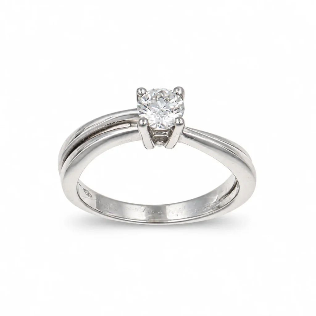 Anello oro bianco solitario con diamante, oro 18 kt
