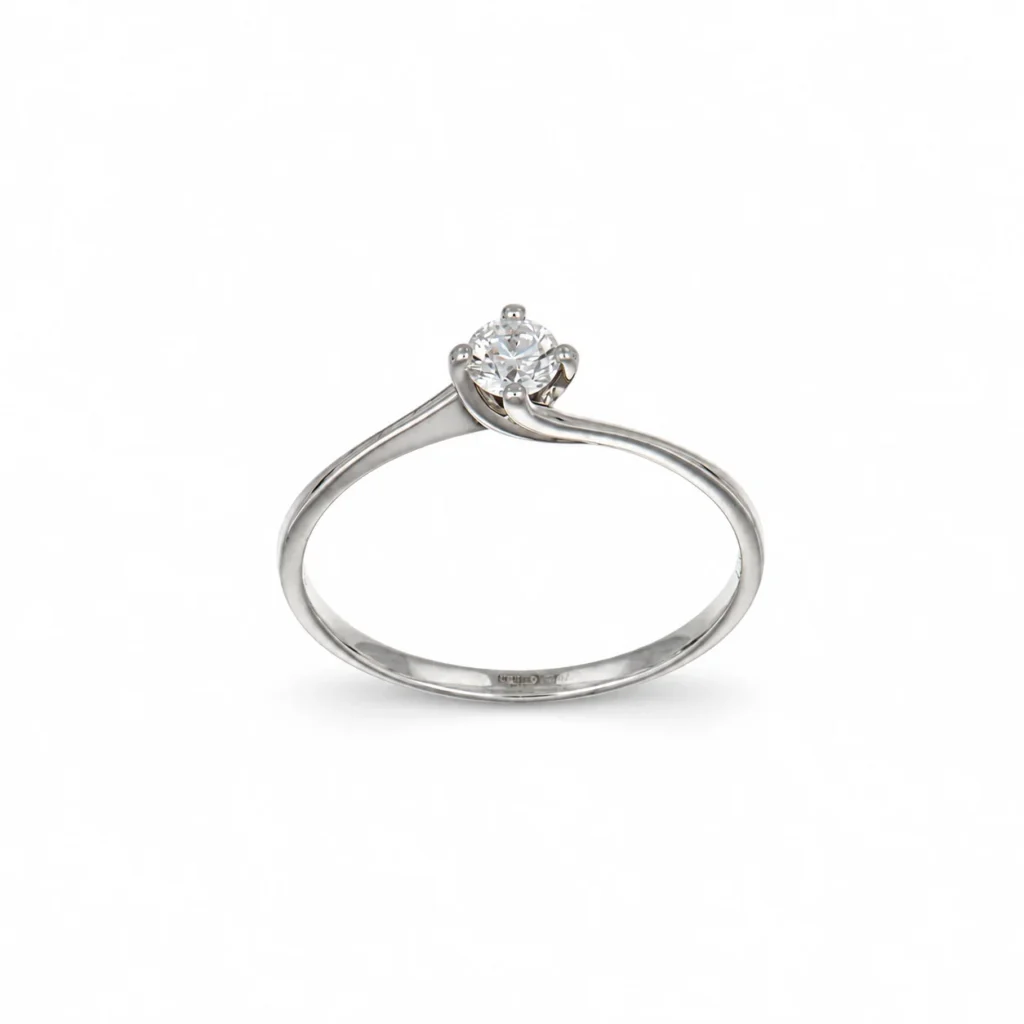 Anello oro bianco solitario con diamante, oro 18 kt