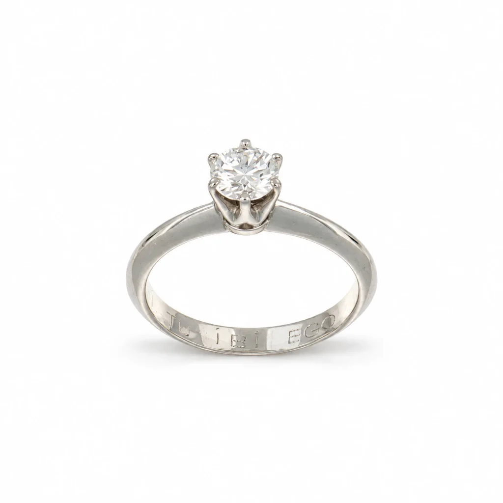 Anello oro bianco solitario con diamante, oro 18 kt