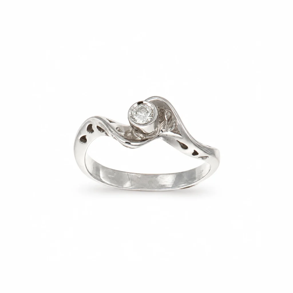 Anello oro bianco solitario con diamante, oro 18 kt