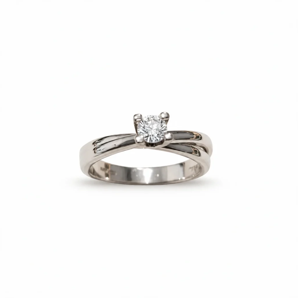 Anello oro bianco solitario con diamante KT 0.20 GVS1, oro 18 kt