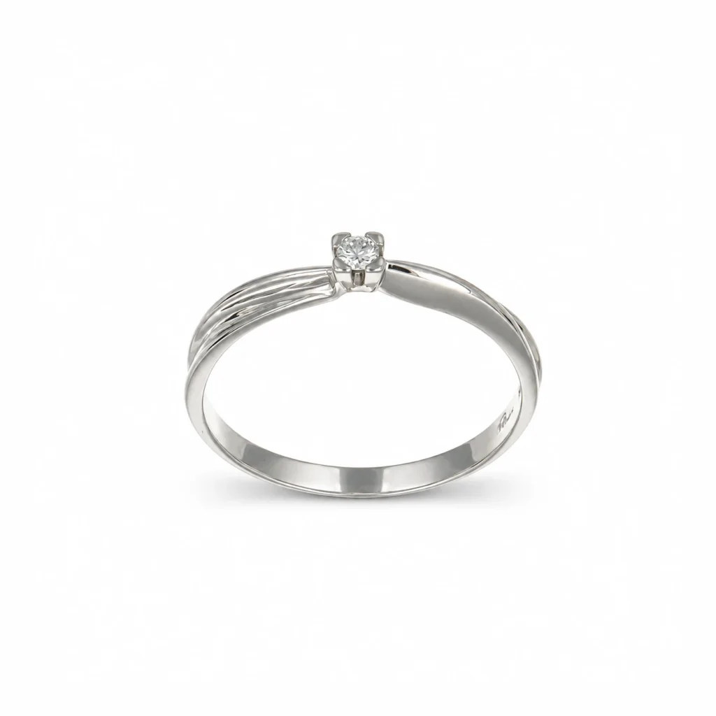 Anello solitario Rinaldi in oro bianco 18 kt con diamante centrale e gambo sottile