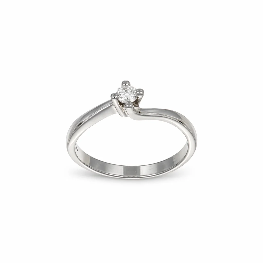 Anello solitario Giorgio Visconti in oro bianco con diamante e gambo curvo