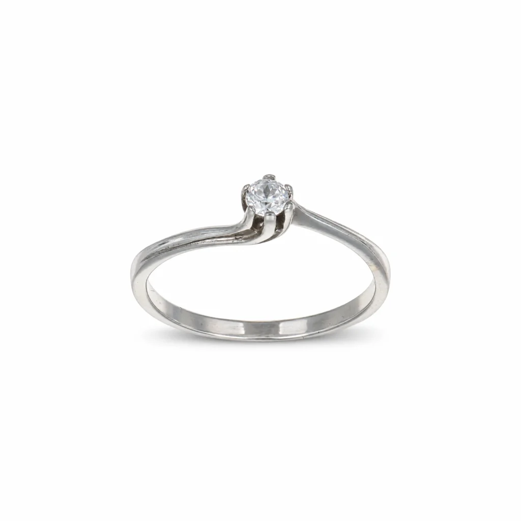Anello oro bianco solitario con zircone