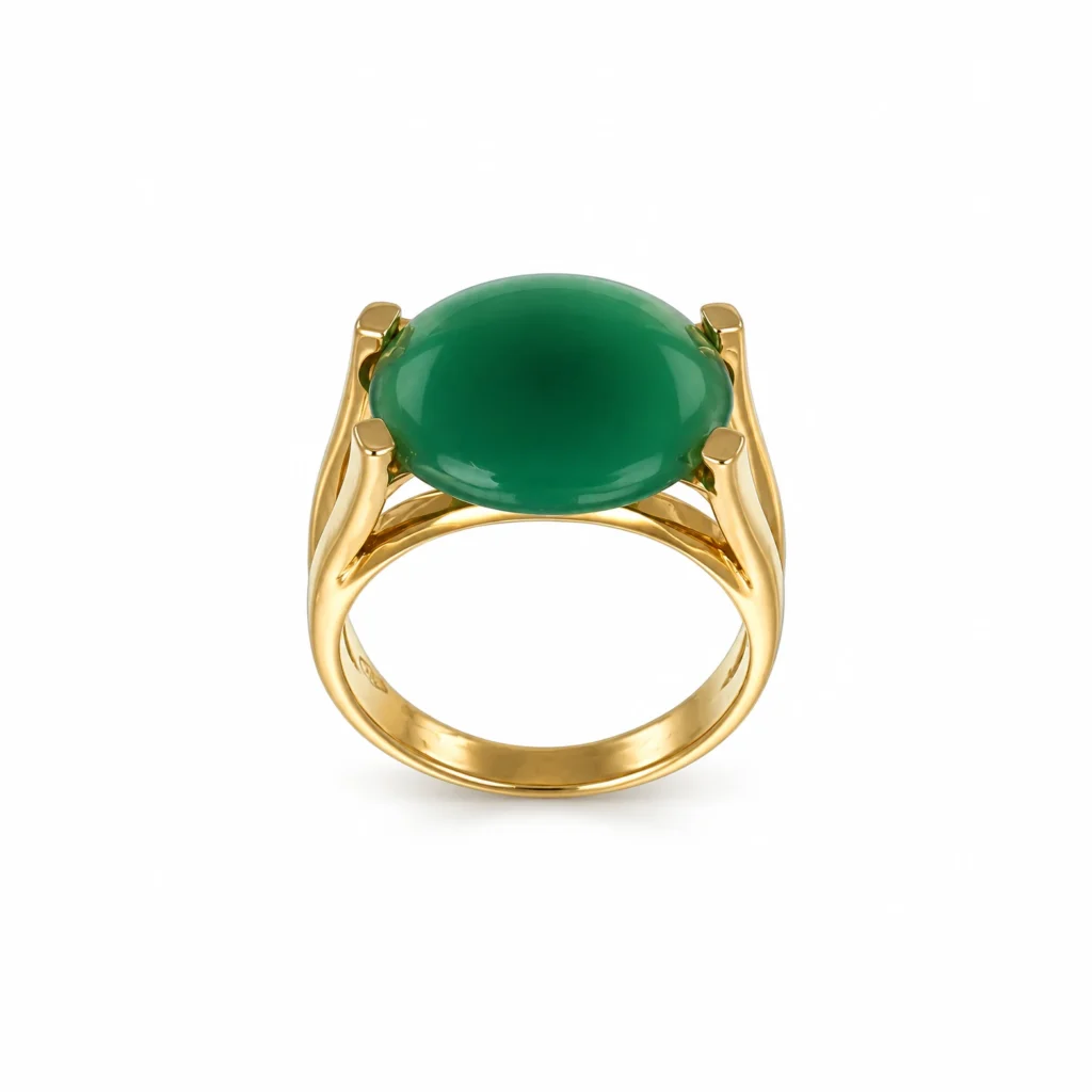 Anello oro giallo con agata verde, oro 18 kt