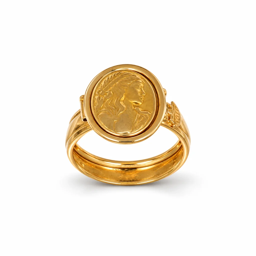 Anello oro giallo con donna, oro 18 kt