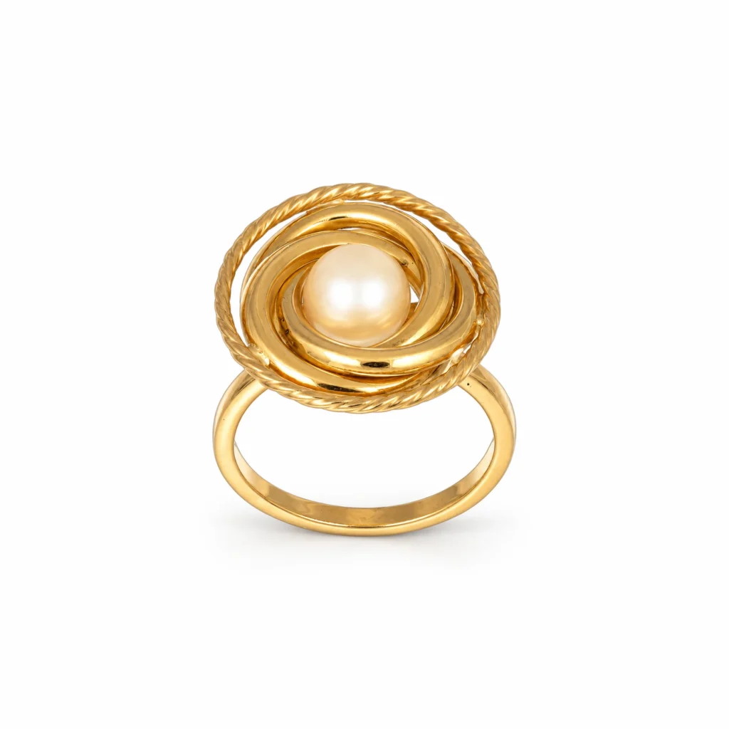 Anello oro giallo con perla, oro 18 kt