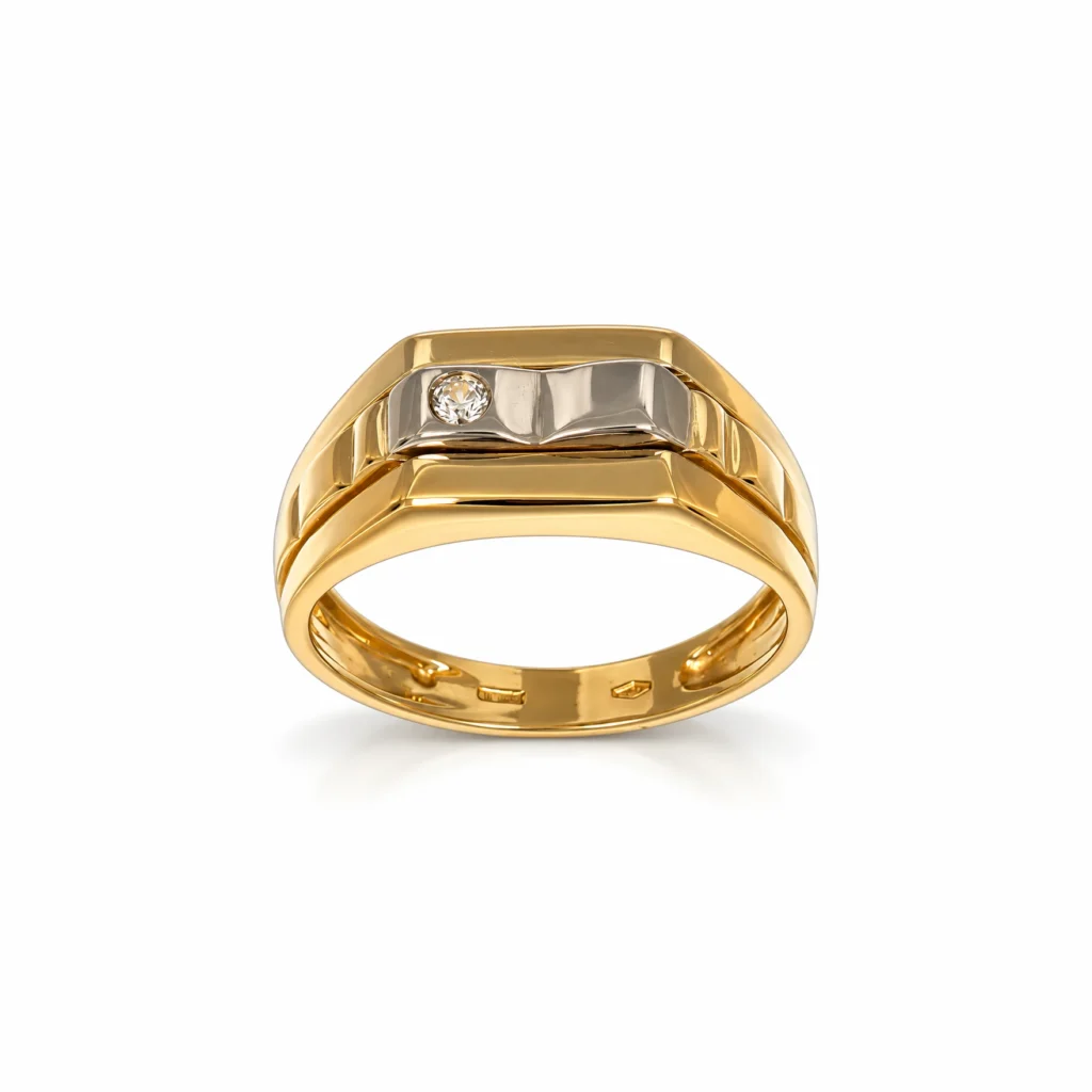 Anello oro giallo con zircone uomo, oro 18 kt