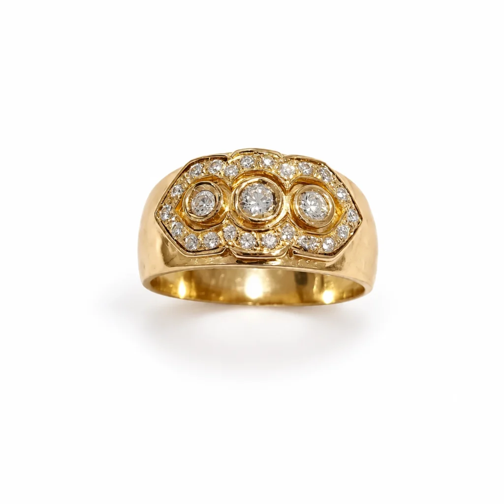 Anello oro giallo fascia con diamanti completo di certificato di garanzia IGI, oro 18 kt