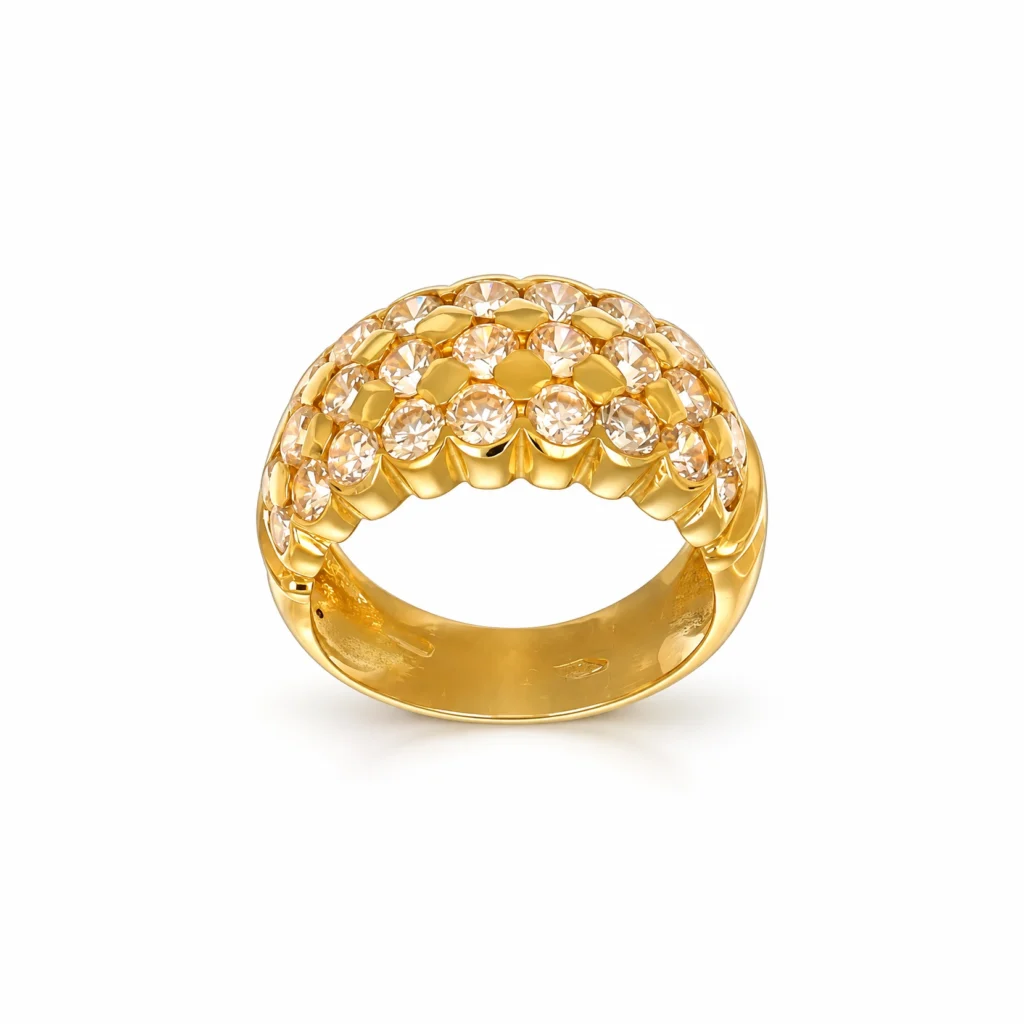 Anello oro giallo fascia con zirconi bianchi, oro 18 kt