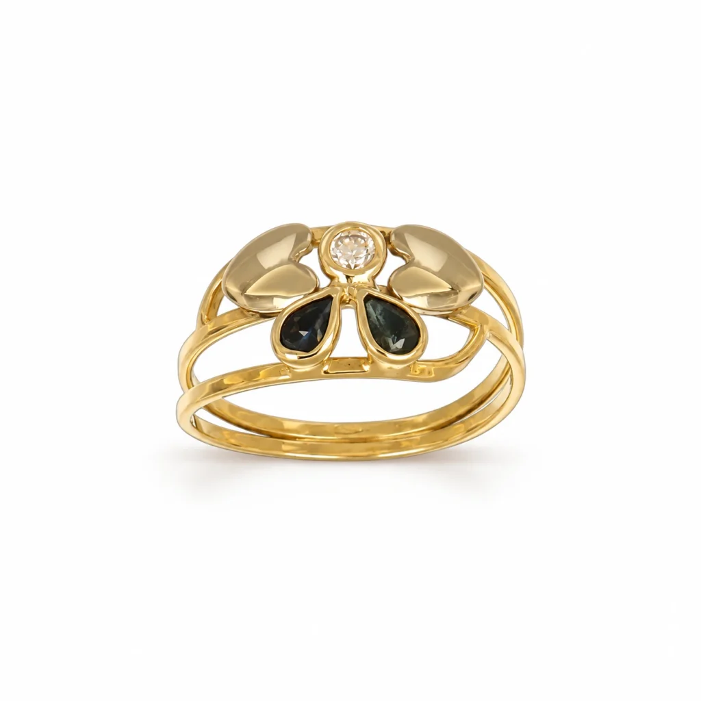 Anello oro giallo fascia con zirconi bianchie e blu, oro 18 kt
