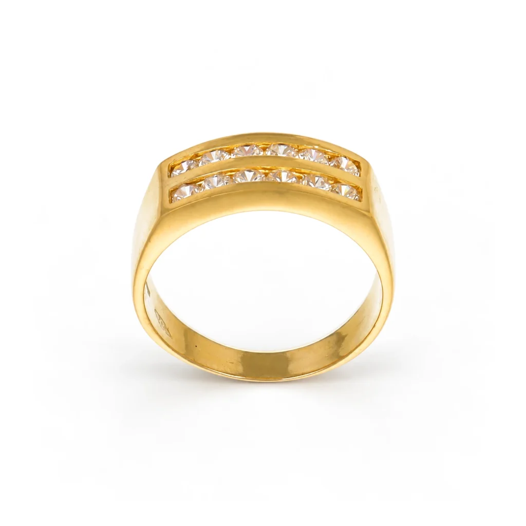 Anello oro giallo fascia doppio giro con zirconi bianchi, oro 18 kt