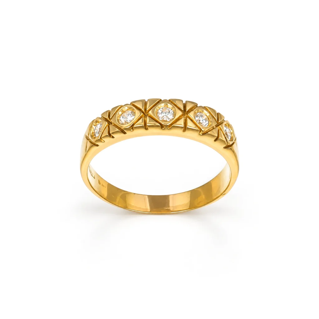 Anello oro giallo riviera con zirconi bianchi, oro 18 kt