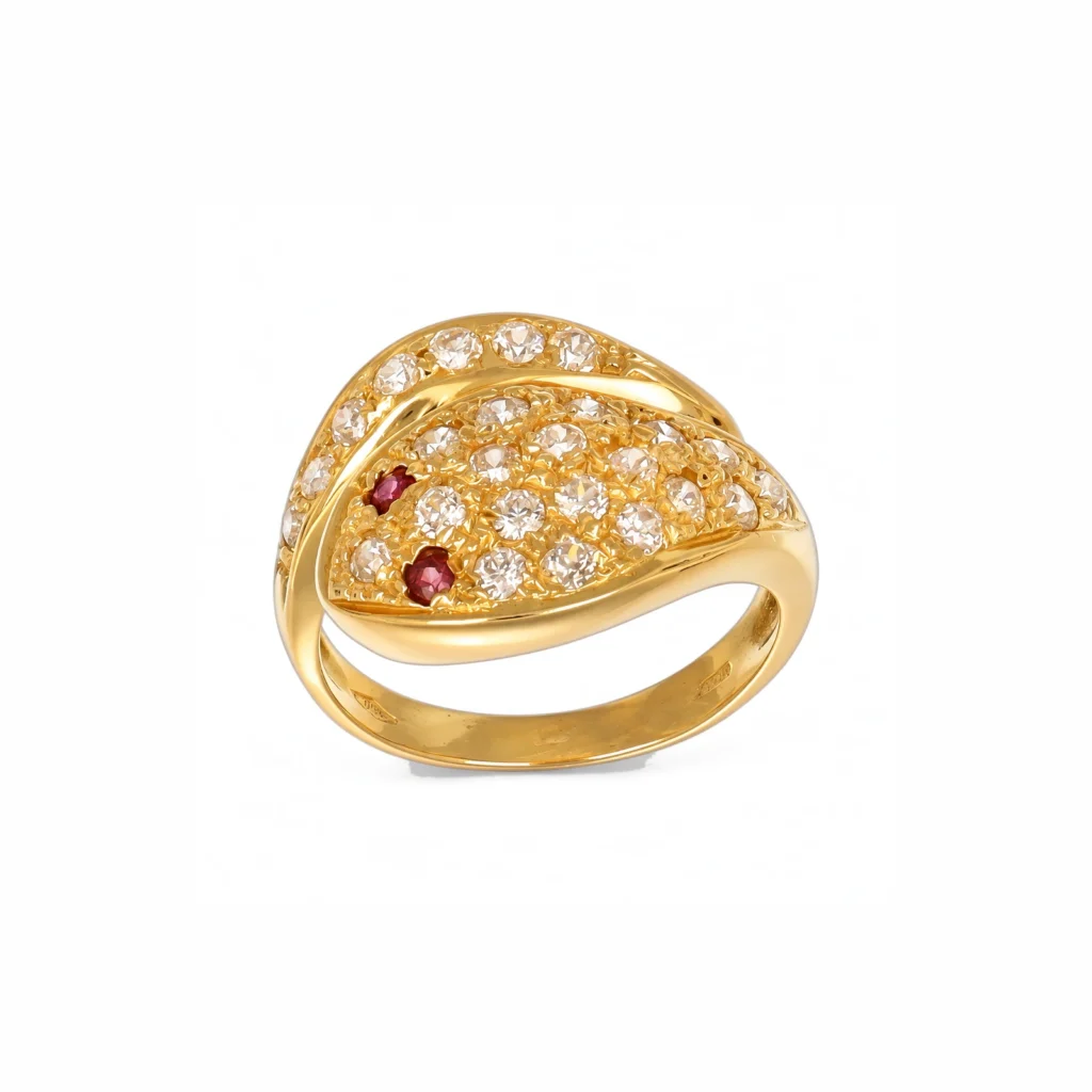 Anello oro giallo serpente con zirconi, oro 18 kt