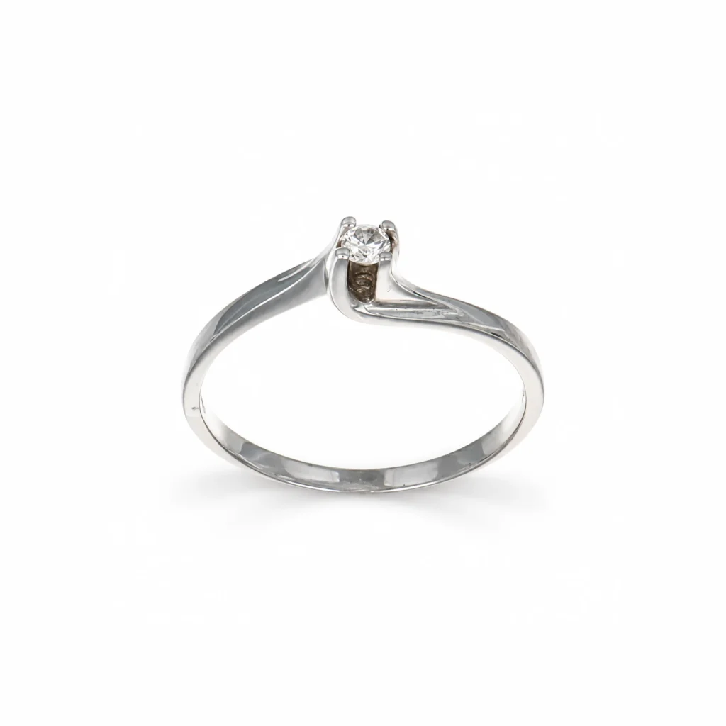 Anello oro giallo solitario con diamanti, oro 18 kt