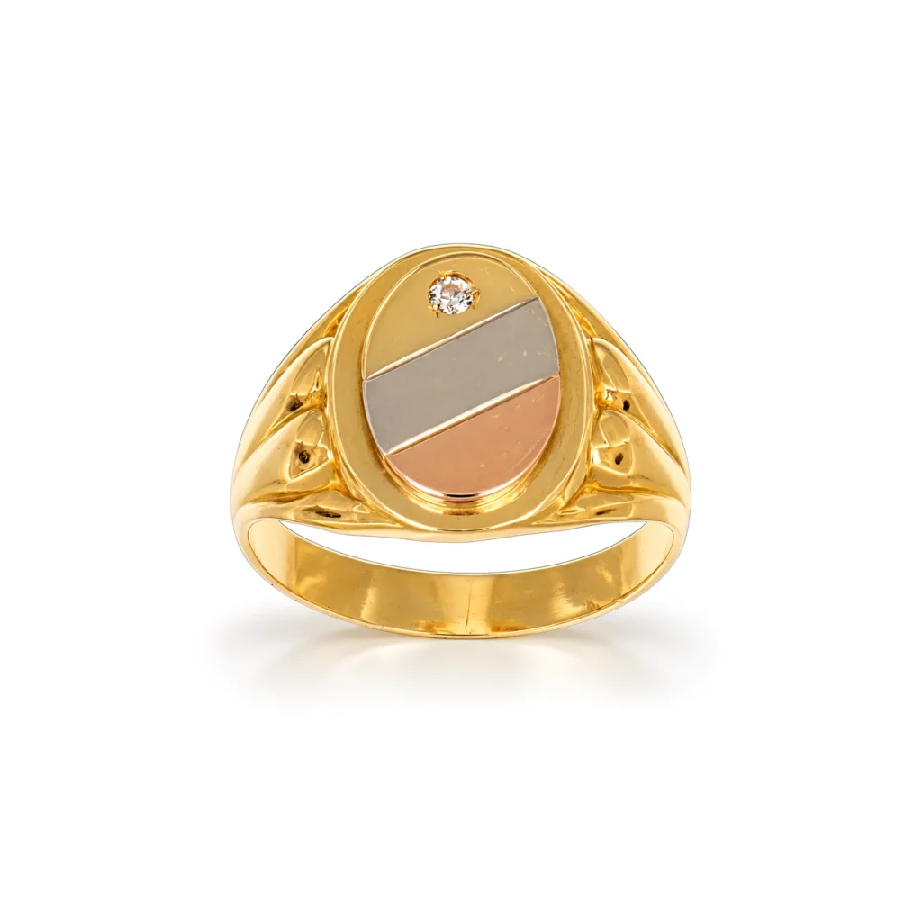 Anello tre ori con zircone bianco, oro 18 kt