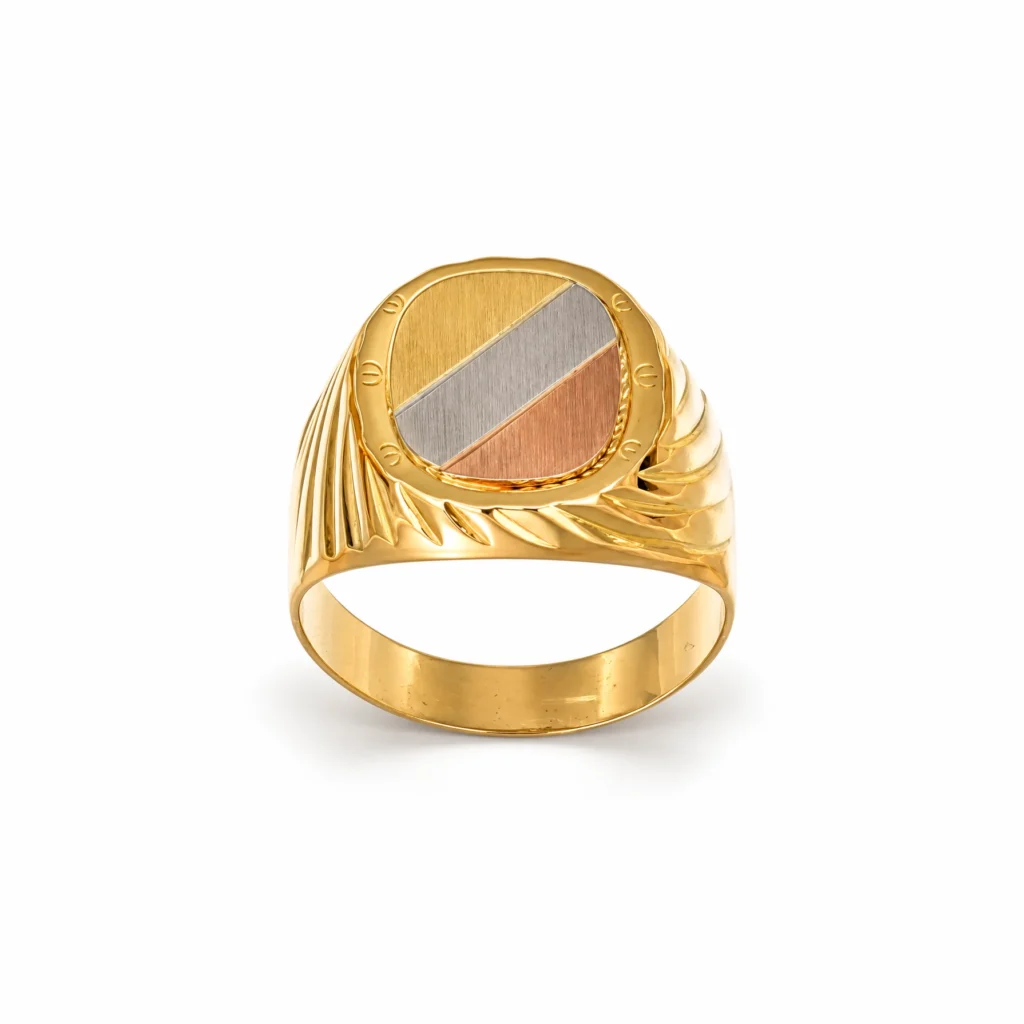 Anello tre ori lucido satinato uomo, oro 18 kt