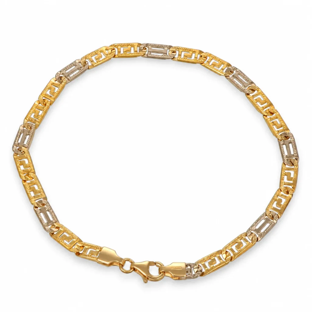 Bracciale due  semirigido disegno greco, oro 18 kt