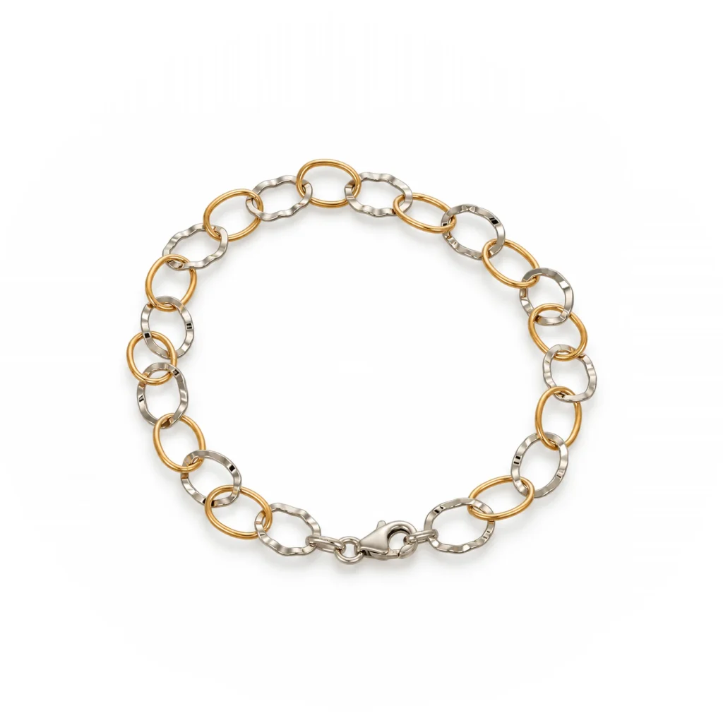 Bracciale due ori catena, oro 18 kt, lunghezza 19 cm