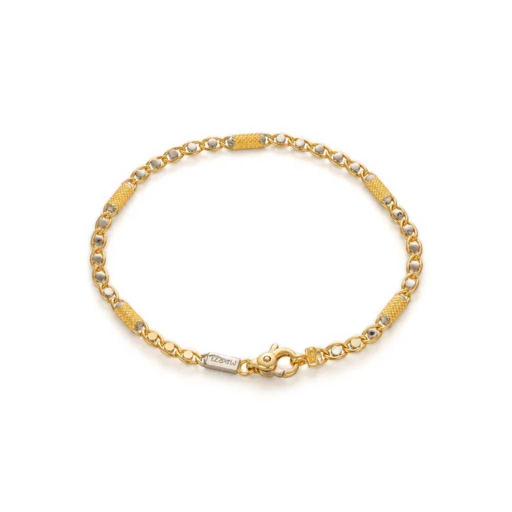 Bracciale due ori con fascette, oro 18 kt, lunghezza 21 cm