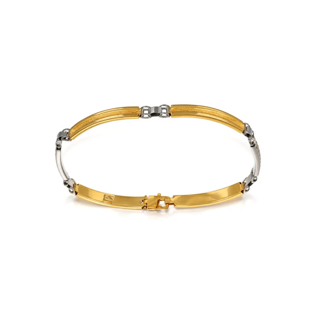 Bracciale due ori fascette semirigido, oro 18 kt, lunghezza 20 cm
