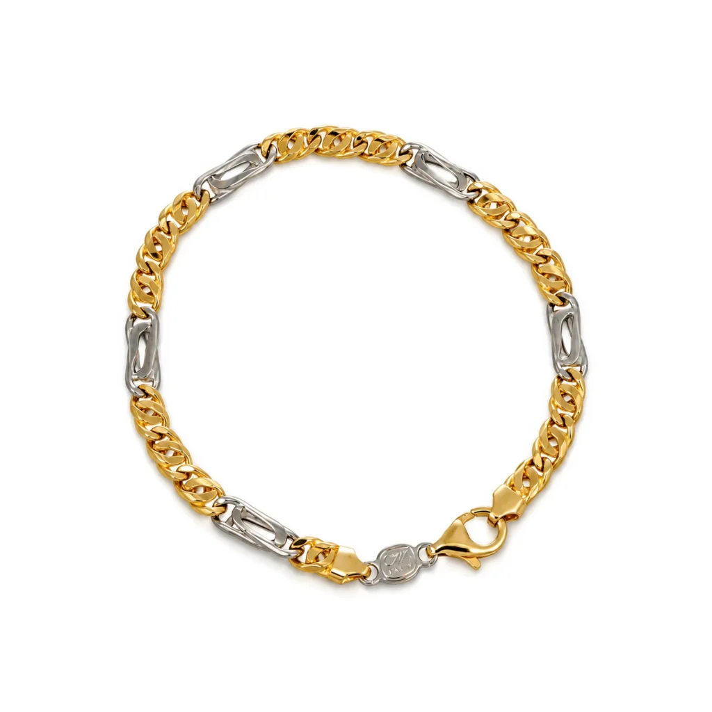 Bracciale due ori mancini, oro 18 kt, lunghezza 21 cm