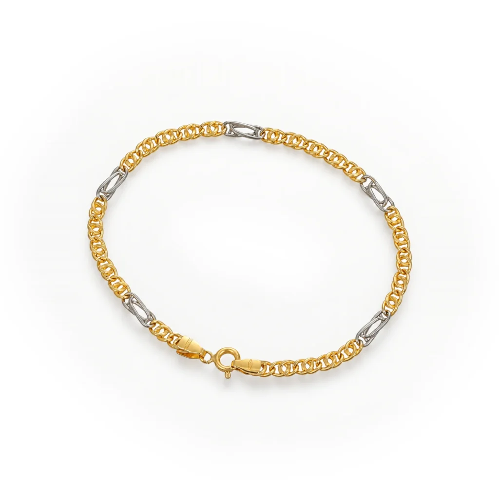Bracciale due ori, oro 18 kt, lunghezza 20 cm