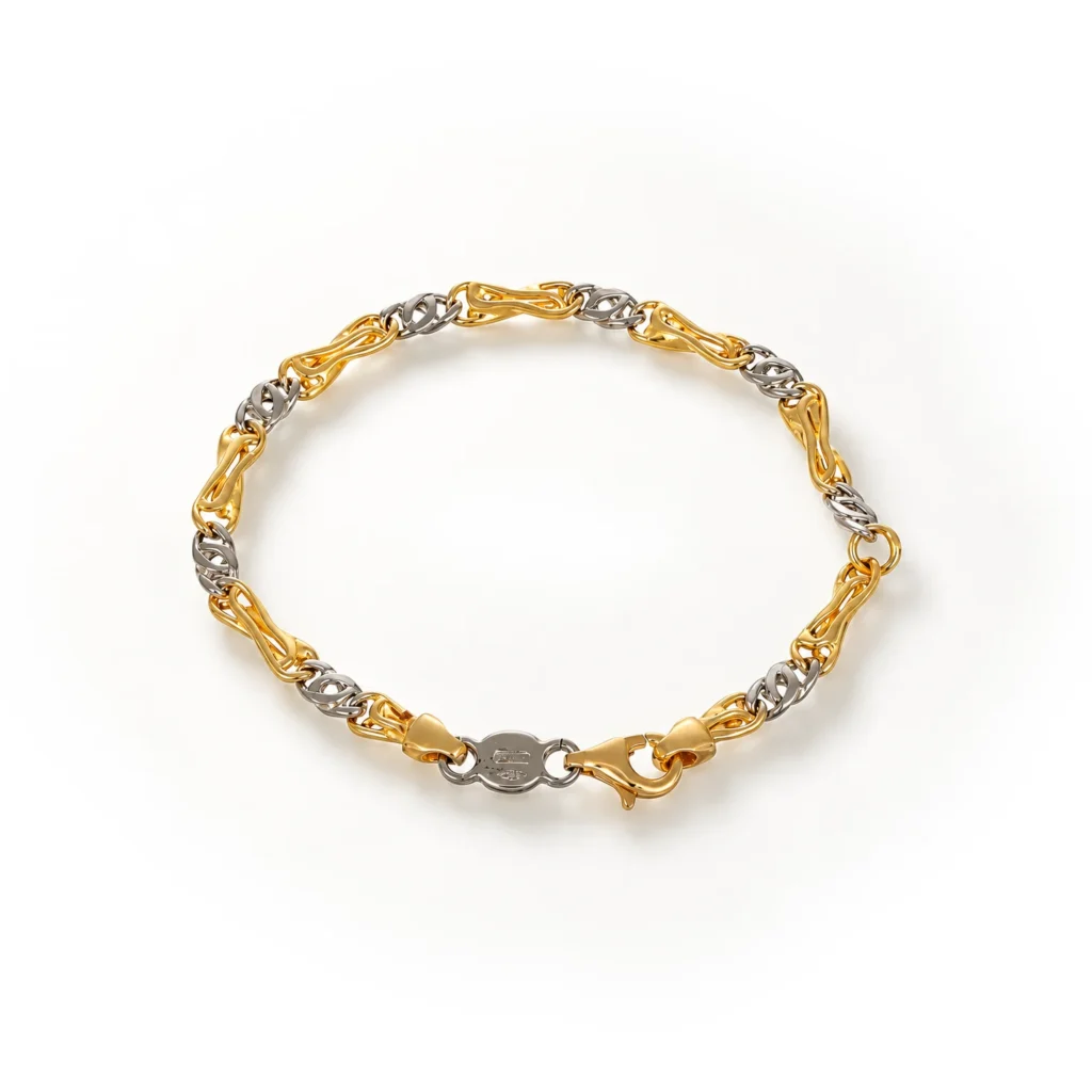 Bracciale due ori, oro 18 kt, lunghezza 15,5 cm