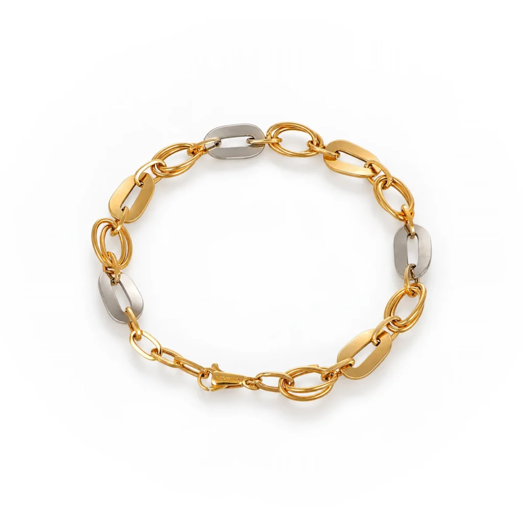 Bracciale due ori, oro 18 kt, lunghezza 21,3 cm