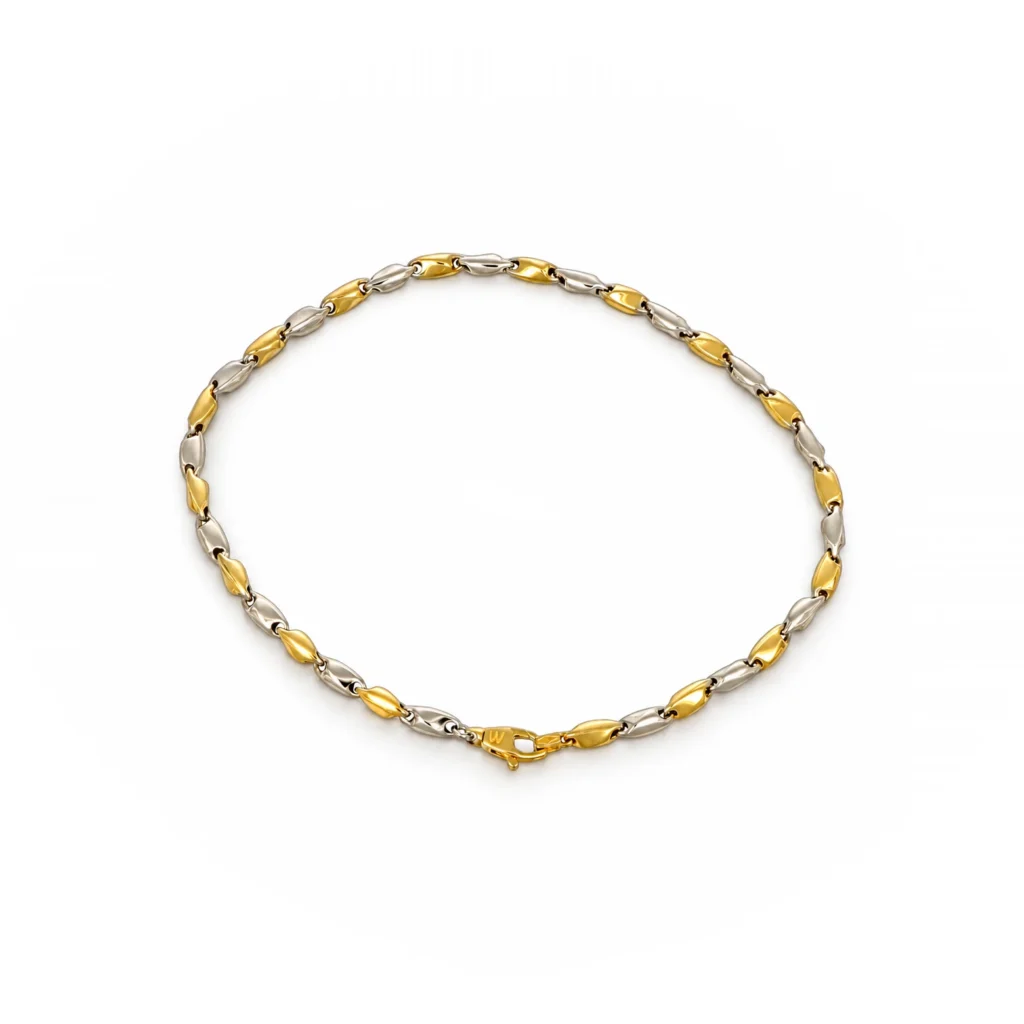 Bracciale due ori, oro 18 kt, lunghezza 21,4 cm