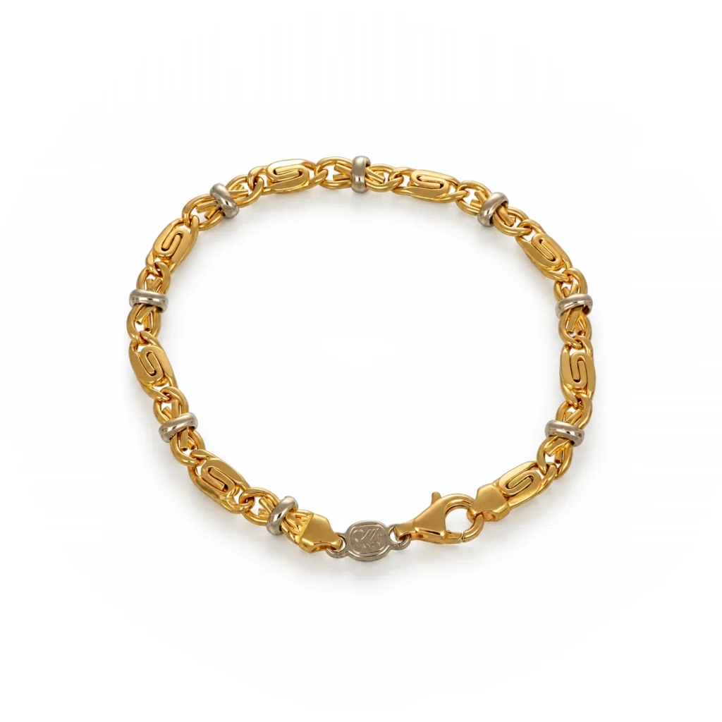 Bracciale due ori, oro 18 kt, lunghezza 20,5 cm