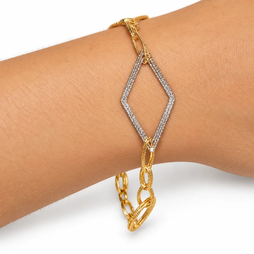 bracciale due ori catena larga satinata