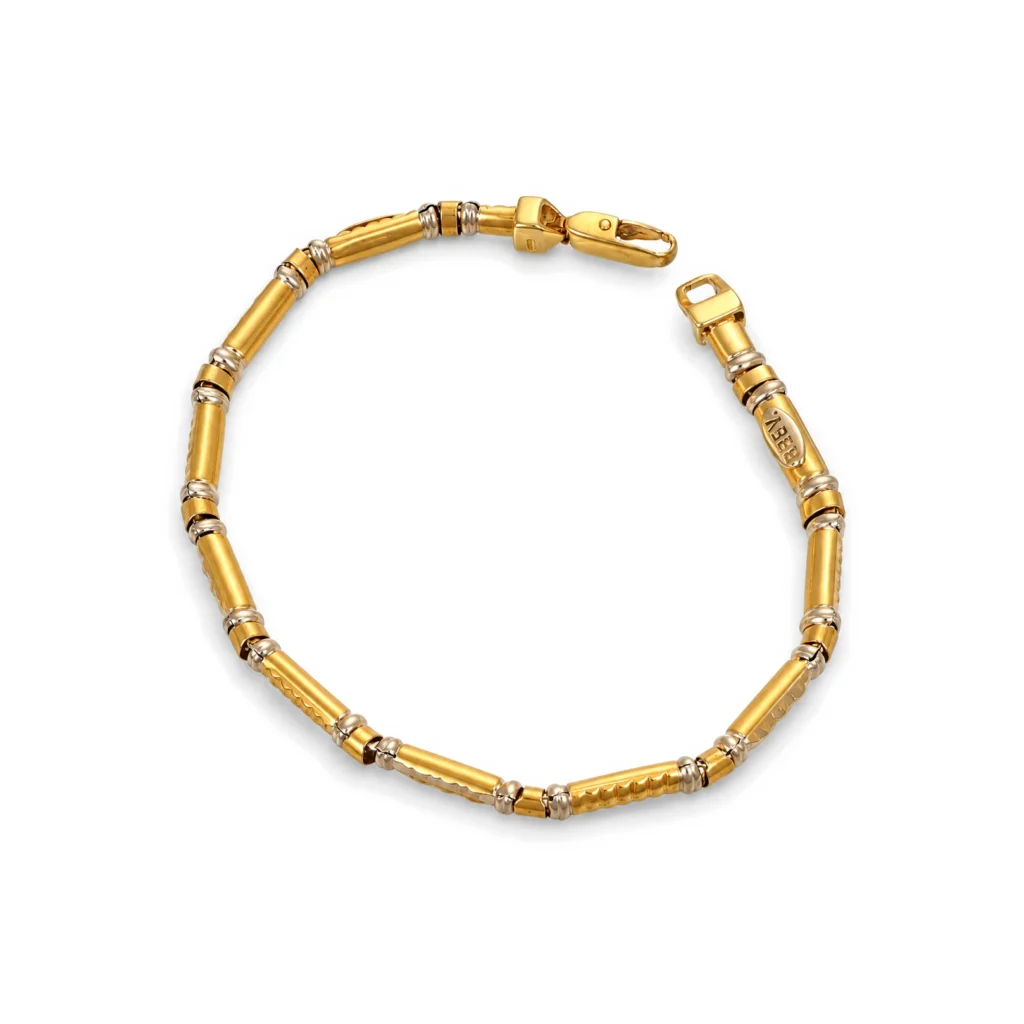 Bracciale due ori semirigido con zirc. bianchi, oro 18 kt