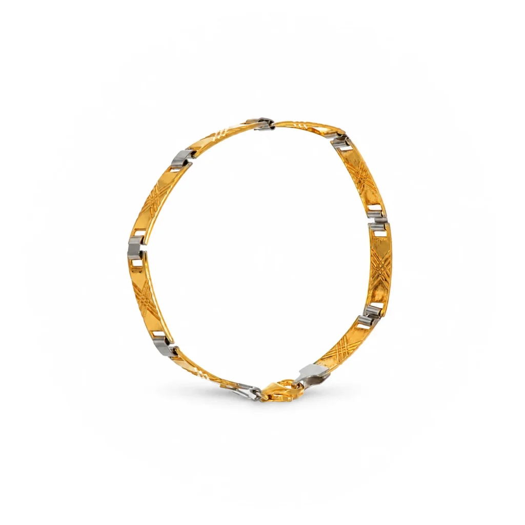 Bracciale due ori 750 semirigido, oro 18 kt, lunghezza 19,5 cm