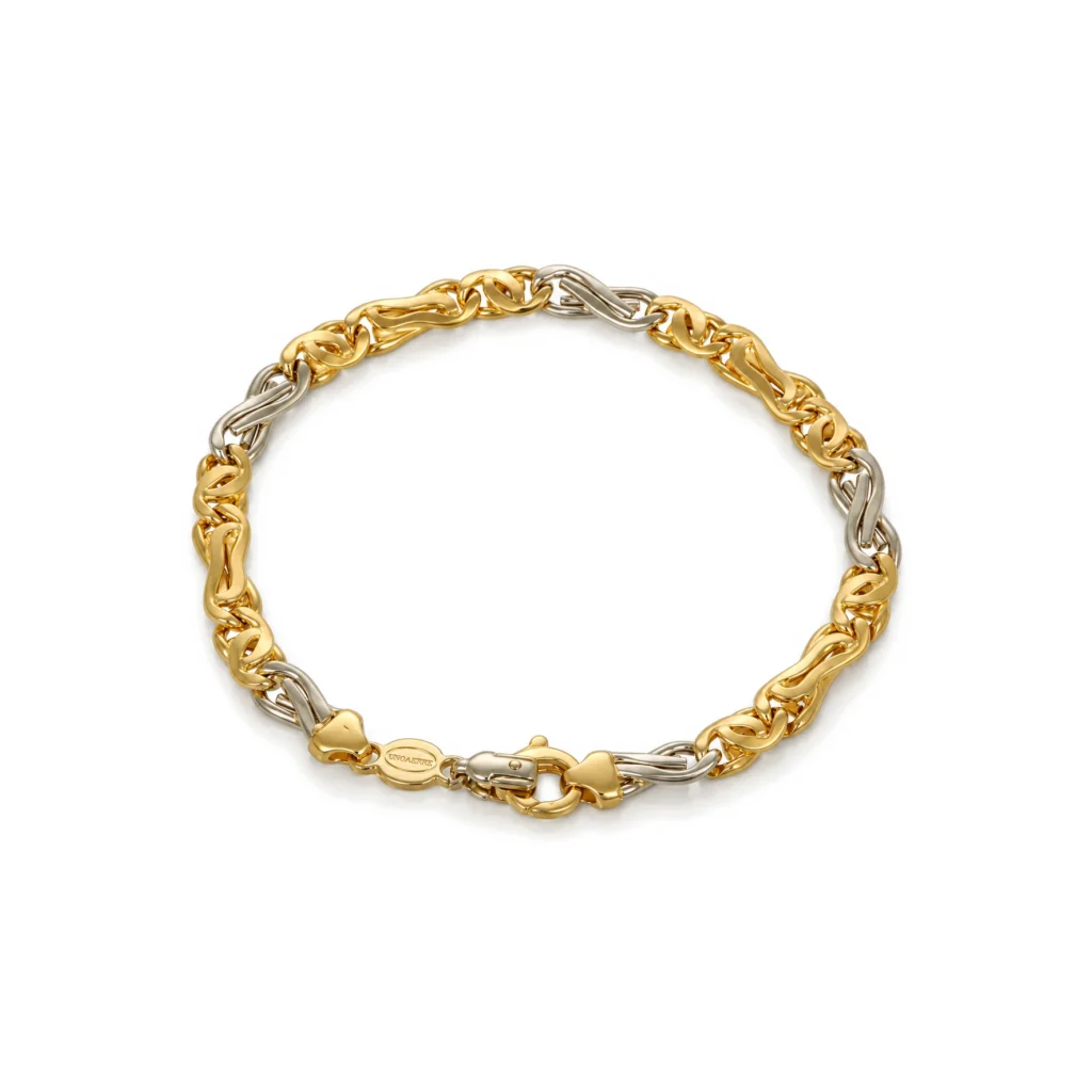 Bracciale due ori Unoaerre, oro 18 kt, lunghezza 21 cm