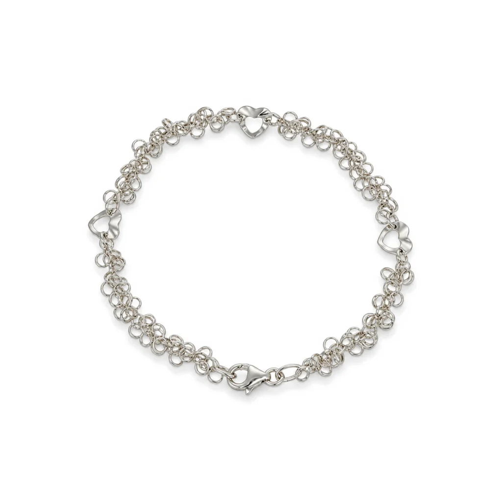 Bracciale oro bianco con cuori, oro 18 kt, lunghezza 17,7 cm