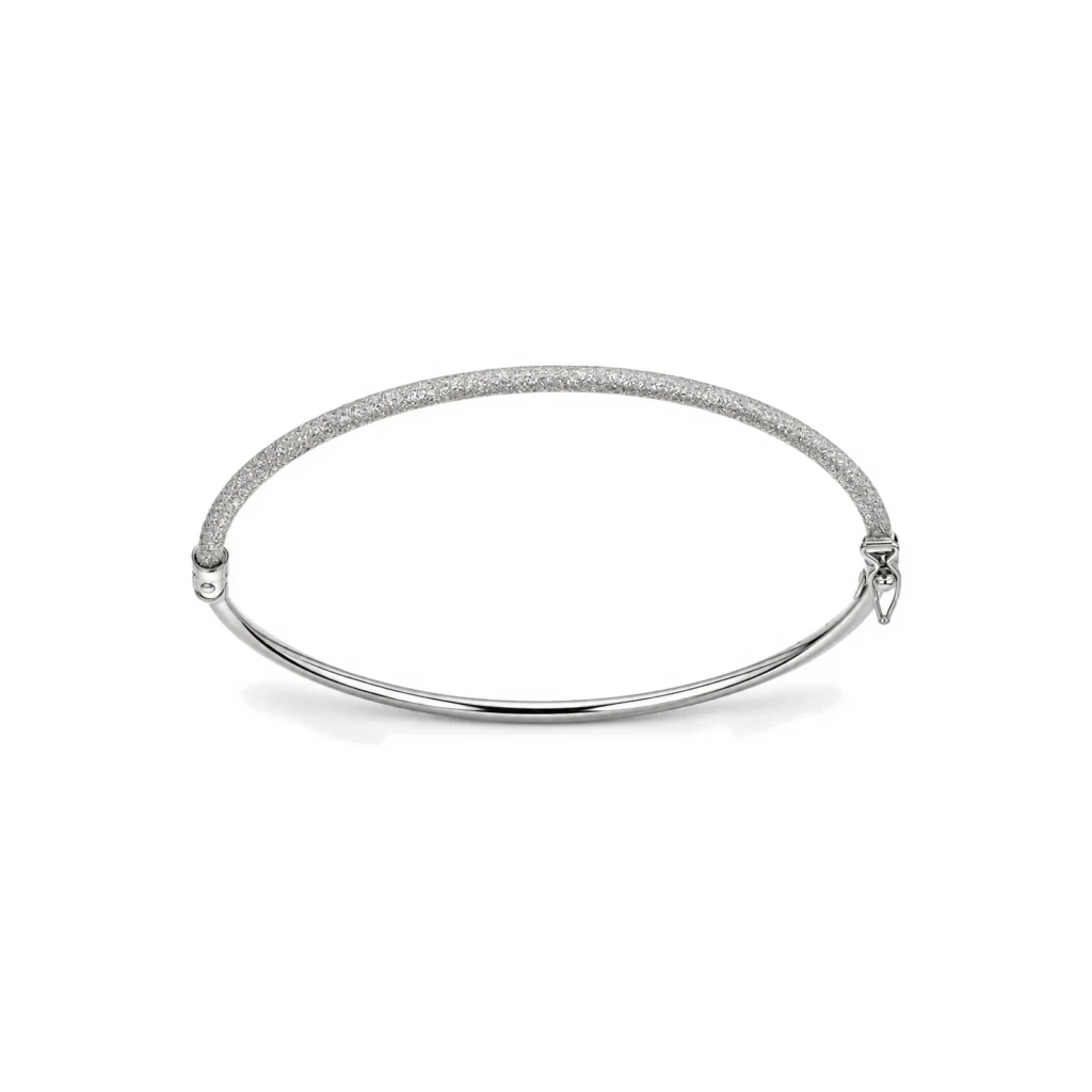 Bracciale oro bianco rigido lucido satinato, oro 18 kt, lunghezza 6,4 cm