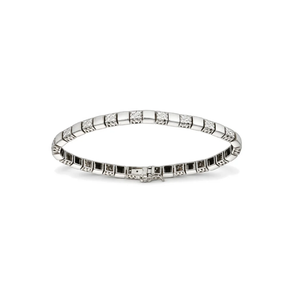 Bracciale oro bianco semirigido con diamanti KT 0.01X72 G VS1, oro 18 kt, lunghezza 18 cm