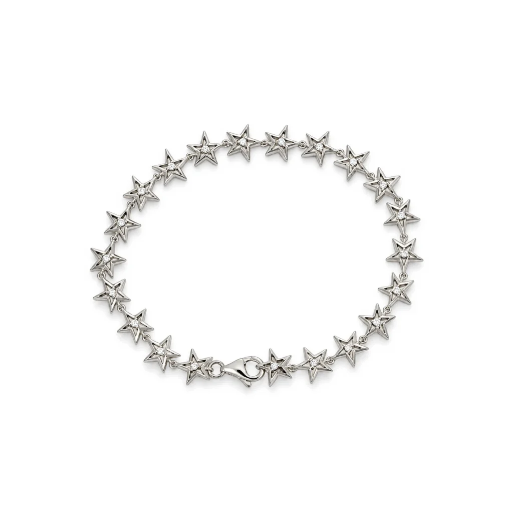 Bracciale oro bianco stelle con diamanti KT 0.21 GVS1, oro 18 kt, lunghezza 17,5 cm