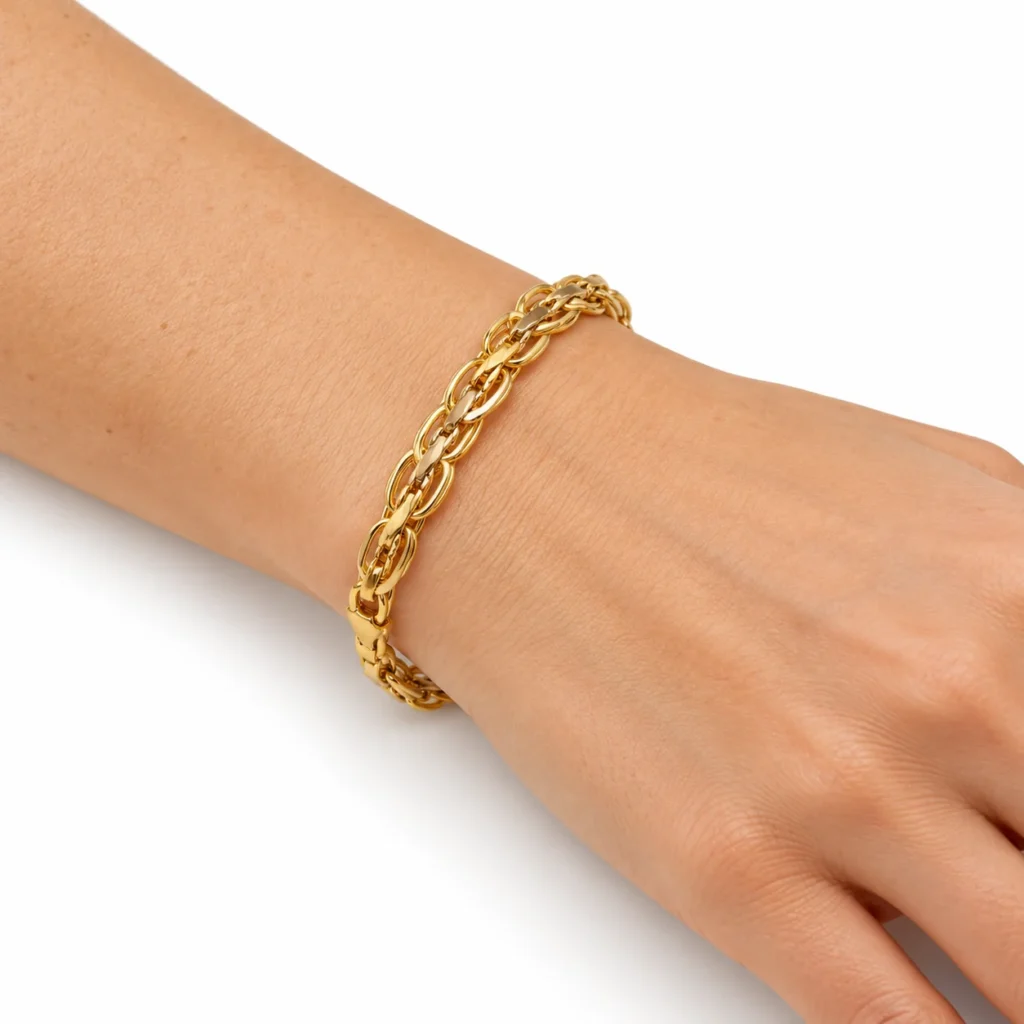 bracciale due ori maglia intrecciata piatta
