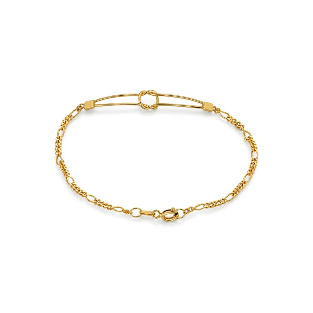Bracciale oro giallo con nodo centrale, lunghezza 18 cm